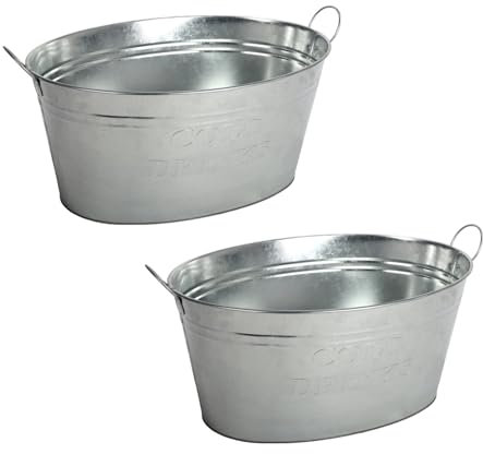 BURI Lot de 2 bacs à boisson avec anse - 24 l - En zinc étanche - Grand seau à champagne - Seau à glace pour fête de jardin
