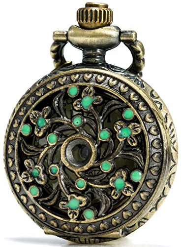 SEWOR Reloj de bolsillo de cuarzo japonés con doble cadena (metal y cuero), Pequeño verde, japonés