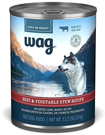Amazon Brand - Wag Stew Canned Dog Food, Beef & Vegetable Recipe, 13.2 oz Can (Pack of 12)