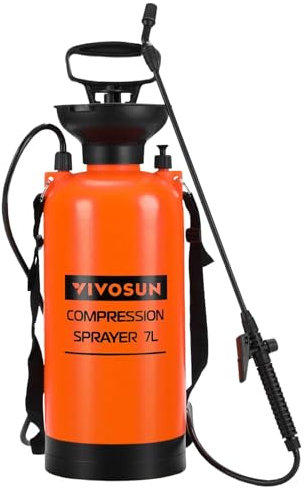 VIVOSUN Drucksprüher 7L mit Verstellbarer Düse, Trageriemen und Sicherheitsventil Pumpsprüher für Pflanzen, Gartenbewässerung, Rasenpflege, Autopflege und Haushaltsreinigung