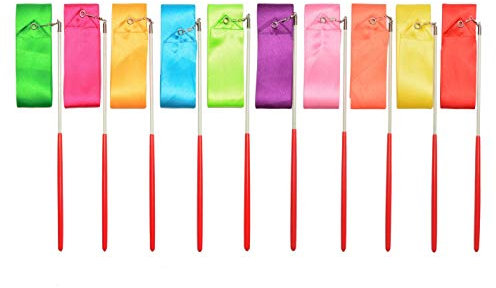 Tanzbänder,10er Packung Rhythmic Gymnastic Ribbon 2 Meter Bandstäbe für Kinder Artistic Dancing Baton Twirling (10 Farben)