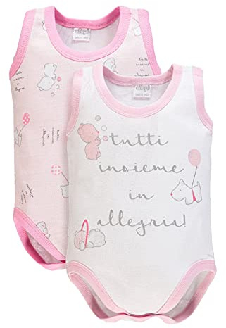 Ellepi Body för nyfödd 100 % bomull med bred axel 2-delat set, unisex babyunderkläder mjuk och andningsbar för känslig hud, rosa ljusblå neutral himmel, daglig användning, Rosenröd, 12 mesi, 80cm