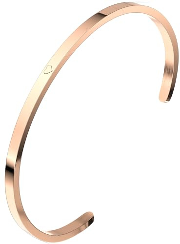 THIORA Herz Armreif Damen & Herren | Premium Edelstahl Armband | Herzchen Partner Armband| Flexible Größe | Geschenk (Herz - Rosegold)