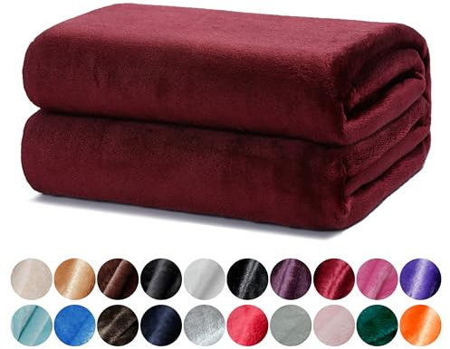 DALINA Textil - Manta para Sofá pequeña 130x160cm - Manta Terciopelo - Manta Ligera Franela para Sofá, Cama, Viaje, Sala de Estar (Rojo Tinto)