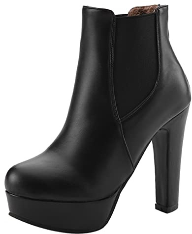Diuniarza Stivaletti da Donna con Tacco Alto, Stivali Chelsea Tacco a Blocco Zip Punta Rotonda Polacchine Eleganti con Plateau, 9306Iyh Nero Numero 38 EU
