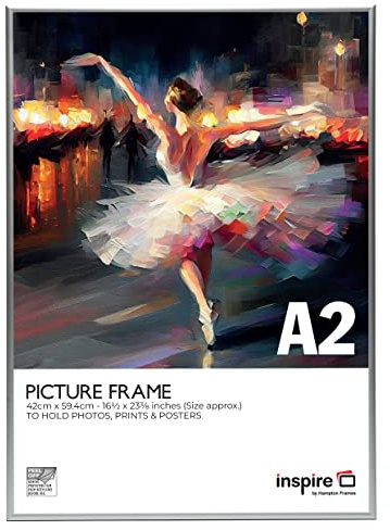 inspire by Hampton Frames | Poster Certificate Frame | A2 (42x59cm), Silver, Aluminium, Rectangular, Acrylic Front | Lightweight, Shatter-Resistant, Easy to Hang | Modern Display Solution