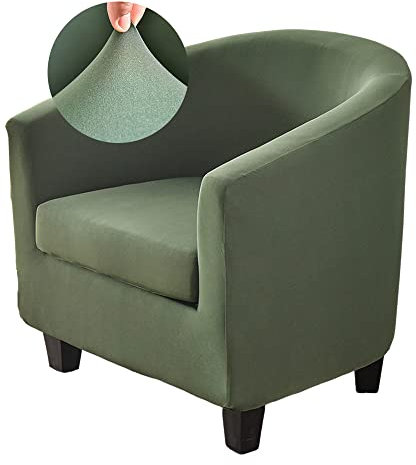 Highdi Sesselschoner Sesselbezug 2-Teilig Weiches Stretch-Spandex Einfarbig Sesselüberwurf Sesselhusse, Tub Chair Covers Cocktailsessel Clubsessel Loungesessel (Armeegrün)