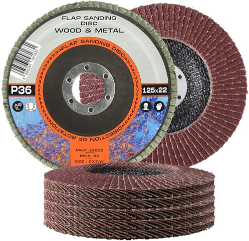 5x Discos Abrasivos de Láminas 125 x 22,2 mm Grano 36 para Amoladoras Angulares Acero Inoxidable Metal Madera Quitar Desbarbos Oxido Pulido Acabado Lijado