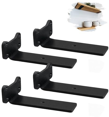 MLOQI 4 stück Schwimmende Regalhalterung, Regalwinkel Schwarz Metall, Wandhalterung Regal Katzenohr Design Pack 12,5cm