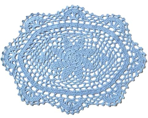 BIBITIME Tapete ovalado de ganchillo con encaje de flores para mesa o jarrón, mantel de cocina, tapete hecho a mano (azul claro, 8 x 11.8 pulgadas, 1 unidad)