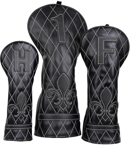 Lot de 3 housses de club de golf en bois 1FH DR FW UT pour conducteur de parcours hybride avec fermeture élastique No.Tag en cuir synthétique noir motif iris