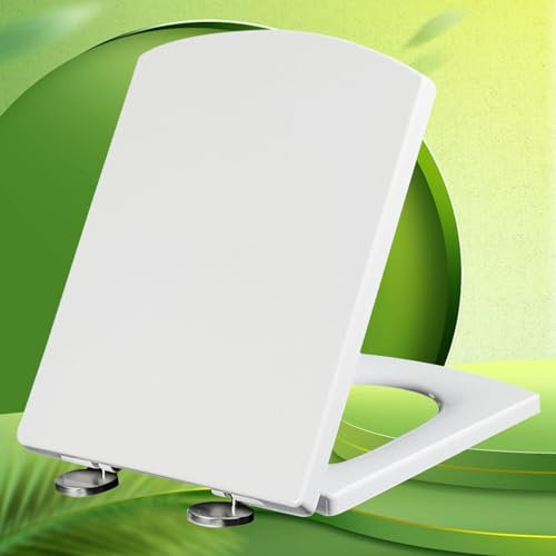 Klodeckel mit Absenkautomatik Eckig Weiß Toilettendeckel Quick Release Antibakterielle Klobrille aus Duroplast für Dauerhaften Halt, Klodeckel Easy-Clean,white-37 * 47cm