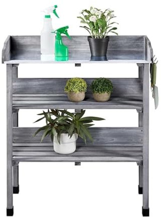 FAHAAM |Wooden Garden Potting Table |Outdoor Storage Potting Bench| Garden Storage Bench| Outdoor Gardening Workstation, Wooden Shelf For Gardening, Potting Table Shelves For Courtyard/Lawn/Patio