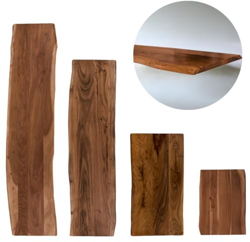 trelevo Holzplatte 80x40 cm, Akazienholz massiv 26mm, Tischplatte nussbaumfarben, Baumkantenplatte für Sitzbank, Waschtisch und Beistelltisch