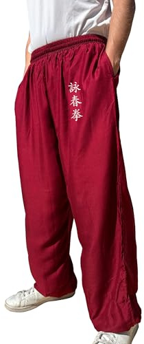 TAO MARTIAL Kung Fu byxor stil Tai Chi och Wing Chun byxor med lösa fickor i viskos, V3, Bordeaux Wing Chun, S (155-165cm)
