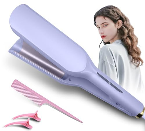 Großcat Ferro Arricciacapelli da 32 mm, per involtini francesi a temperatura regolabile, Acconciatura a rullo d'uovo con increspatura d'acqua a forma di V, Onde Ferro Arricciacapelli (Viola)