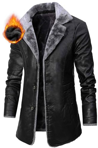NIDSNID Chaqueta de cuero para hombre, abrigo de invierno con cuello de solapa, chaqueta de piel acolchada de manga larga, chaqueta bomber cálida de oveja para invierno, 4, XL