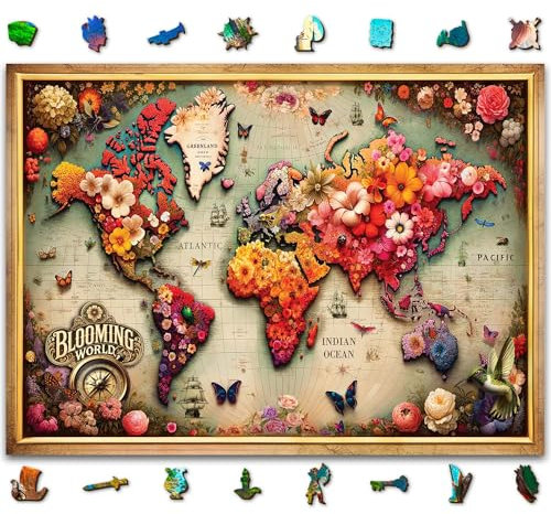 WOODEN.CITY Holzpuzzle 1000 Teile für Erwachsene – bunte Karte – Größe 54 x 39,4 cm – hergestellt in der EU