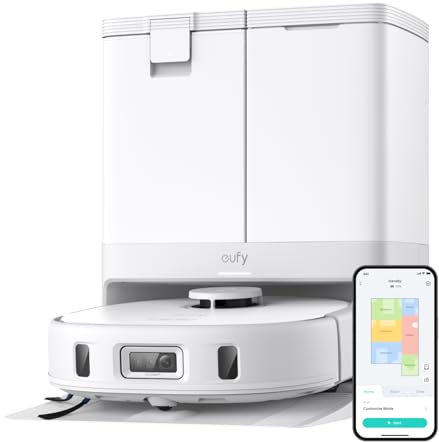 eufy X10 Pro Omni Saugroboter mit Wischfunktion & Absaugstation, All-in-One-Station, 8.000Pa, Auto-Absaugen/Befüllen, 2× Auto-Lift-Mopp mit Auto-Waschen/Trocknen, Aktive Hindernisvermeidung(weiß)