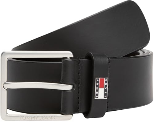 Tommy Jeans Herren Gürtel Flag 4,0 cm Ledergürtel, Schwarz (Black), 100 cm