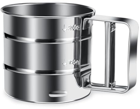 Tapvai Passoire À Farine, Tamis de Farine Acier Inoxydable, Capacité de 250 Grammes, pour Filtrer Farine，Sucre en Poudre, Cacao en Poudre