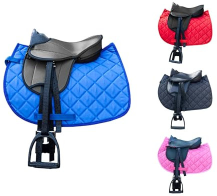 Brama West Kinder Shetty Sattel Set „My Little Pony“ | Sattel für Shetty Pony Holzpferd Plüschpferd | mit Satteldecke, Sattelgurt, Steigbügel & Steigbügelriemen | Zweifarbig Rosa Decke/Sattel Schwarz