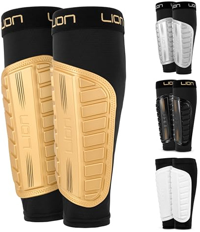 Soccer Shin Guards for Kids & Adults – Flexible Sleeve Style Shin Pads with Lightweight Protection – Youth & Adult Soccer Protective Gear for Boys, Girls, Men & Women (Gold, Kids)