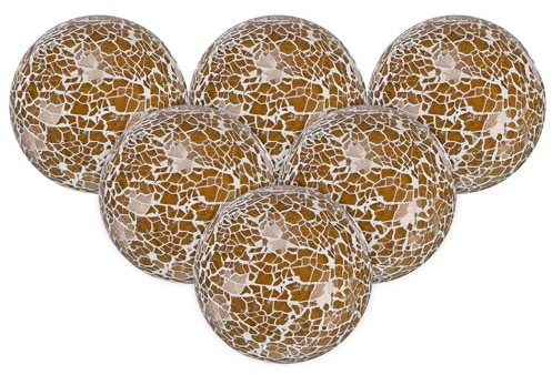 M METERXITY 6-Pack Bola Decorativa para Tazones, 3 Pulgadas Bolas De Mosaico De Vidrio Esferas Decorativas De Vidrio para Decoración del Hogar [Marrón]
