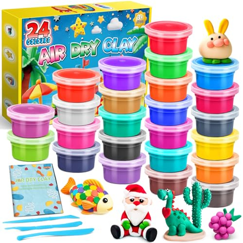 FENSHWIN Argilla da Modellare – 24 Colori Pasta Modellabile Magica Essiccante all'Aria per Bambini, Regalo per Ragazzi e Ragazze dai 3 ai 12 Anni