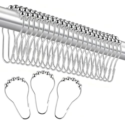 24 Stück Duschvorhang Ringe Duschfensterstange Silber Duschvorhangringe, Edelstahl Duschvorhang Haken Gardinenringe Rutschfester Duschringe Duschvorhanghaken für Badezimmer Duschstangen