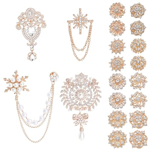 NBEADS 16 kit di Spille con Strass, Spille Decorative per Matrimoni, Decorative In Lega di Perle, Accessori Da Sposa per La Creazione di Gioielli Decorazioni Fai Da Te, Oro