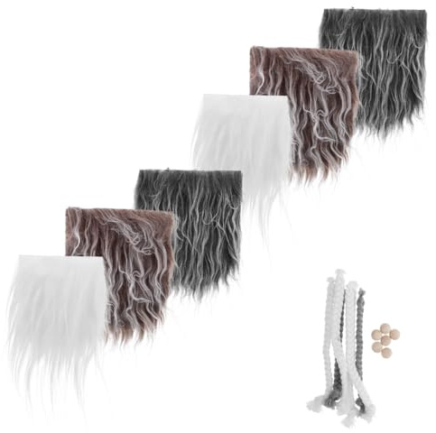 MOKKHNB Completo per Fai da Te con Barba in Pelliccia Sintetica Precut Naso in Perla di Legno e in Poliestere Forniture Creative per Decorazioni Natalizie e Realizzazione Scandinave Shaggy