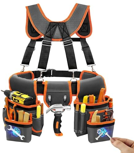 Cintura Porta Attrezzi per Elettricista - Sgancio Rapido Con Bretelle,Cintura Lavoro Pesante con 18 Tasche - Per Impianti Elettrici Telaiatura Costruzione Falegnameria Copertura Giardinaggio Meccanico