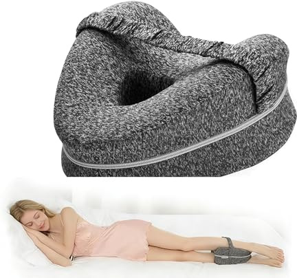 Enjoyaa Knee Pillow for Side Sleepers, Grey Memory Foam Leg Pillow for Hip & Back Pain Relief - Ergonomic Support Cushion for Sciatica, Pregnancy, Joint Pain & Better Spine Alignment (black)