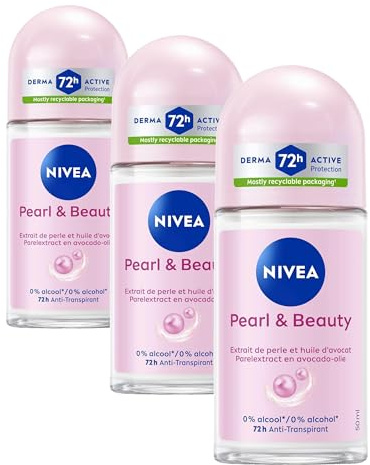 NIVEA - Déodorant Bille Pearl & Beauty - Déodorant Femme 72H Anti-Transpirant Aisselles - Extrait de Perles & Huile d'Avocat - 0% Alcool - Parfum Fleurs Délicates - Tous Types de Peaux - 50 ml