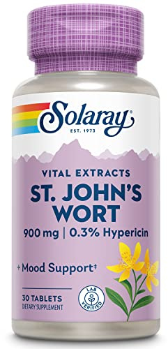 SOLARAY St John's Wort 900 mg, Once Daily Mood Support Supplement, Standardized to 0.3% Hypericin for Brain Health Support and a Balanced Mood, 60-Day Money Back Guarantee, 30 Servings, 30 Tablets