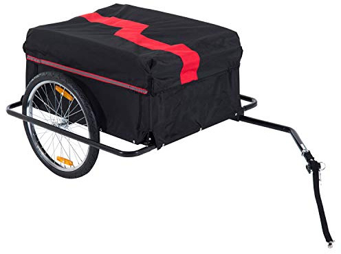 HOMCOM Remorque de Transport vélo Cargo Barre d'attelage Incluse Housse Amovible 4 réflecteurs Charge Max. 40 Kg Noir Rouge