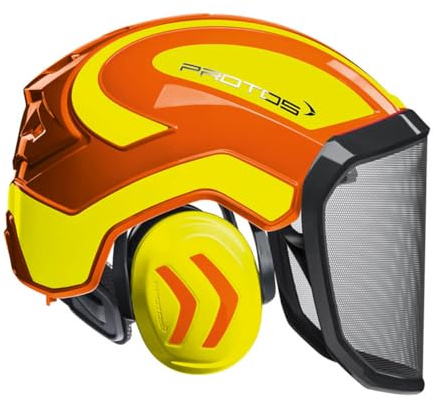 Protos Casque de sécurité intégral Forest avec protection auditive intégrée - Visière fine - Orange/jaune