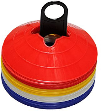 Lot de 40 disques de délimitation avec Creux (10 pièces par Couleur: Blanc, Bleu, Jaune, Rouge) - pour Construire des Haies avec Jalons