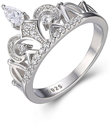 ANGG Clair Exquis Princesse couronne CZ diamant en Argent 925 Bague