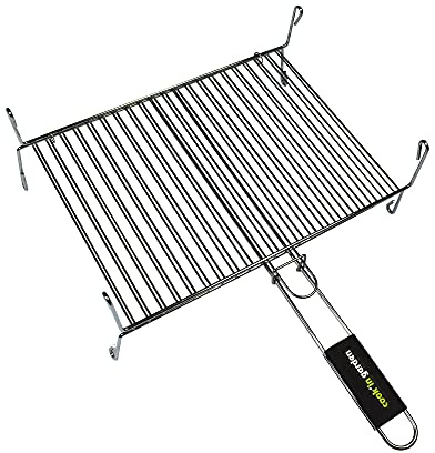 Cook'in garden, GR015 - Griglia a Piedi Doppia/1 maniglia/40 x 30 cm, Resistente alle Fiamme e alle Alte Temperature, Manico in Materiale softouch Facile da impugnare, Cromato