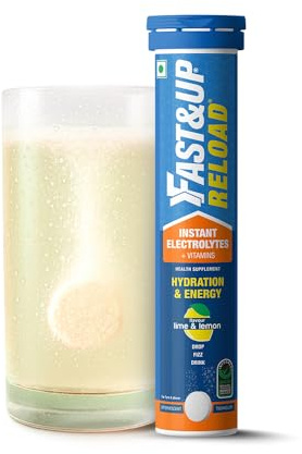 FAST&UP Reload - Electrolyte Energy Drink - Sports Nutrition Electrolyte Drink - Effervescent Tablets for Running & Cycling- 20 effervescent Tablets - Lime and Lemon Flavour