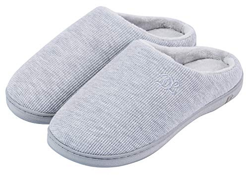 DL Womens Memory Foam Slippers, Cozy Slip on Bedroom/House Slippers For Indoor Outdoor, Comfy Women's Warm Soft Flannel Lining Home Slippers Size 7-8 Grey