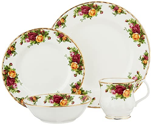 Royal Albert Old Country Roses 1051425 Service de table 4 pièces en porcelaine anglaise Multicolore
