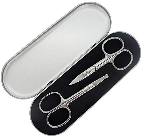 Juego de tijeras pequeñas de aseo de acero inoxidable para nariz, barba, bigotes, ceja, oreja, cortador de pelo, kit de corte de pelo facial con punta redondeada y curvada
