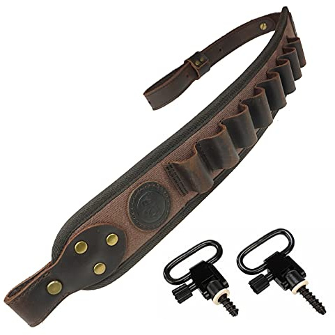 Fionda da caccia con cintura di supporto per conchiglie, tracolla imbottita per fucile e munizioni, 12 GA regolabile (marrone fionda+girevoli)