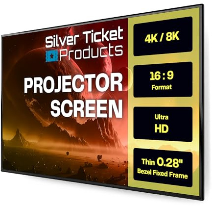 Silver Ticket Products S7 Series 6 Piece Thin Bezel Home Theater Fixed Frame 4K/8K Ultra HD, HDTV, HDR & Active 3D Projection Screen, 16:9 Format, 128 Diagonal, Woven Acoustic Material S7-169128-WAB