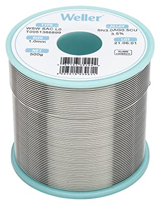 Weller WSW SAC L0 (T0051386899) bleifreier Lötdraht, Durchmesser: 1,0 mm, Gewicht: 500 g, Legierung Sn96,5Ag3,0Cu0,5, Flussmittelgehalt 3,5%