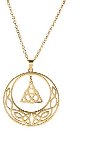 unift keltisk treenighet triquetra knut halsband för kvinnor män rostfritt stål irländsk ihålig rund keltisk knut dubbelskikt halsband lyckosmycken julklappar (guld 1), rostfritt stål, ingen ädelsten,