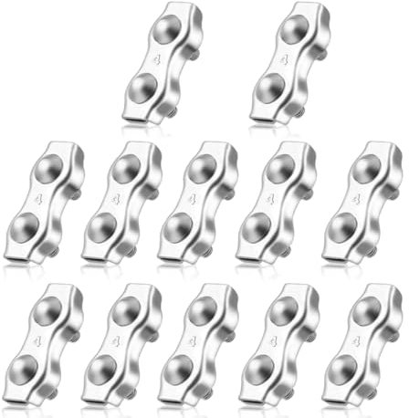 GXGM M4 Duplex Klemme, 12 Stück Drahtseilklemme,Seilspanner,Edelstahl 304 Kabelklemme,Edelstahlseil 4mm,4mm Drahtseil Stahlseil Wäscheleine Markise Fixiert